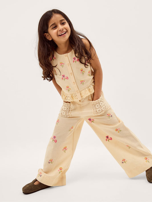 Monsoon Cream Cassia Floral Embroidered Top & Trousers Set image 1