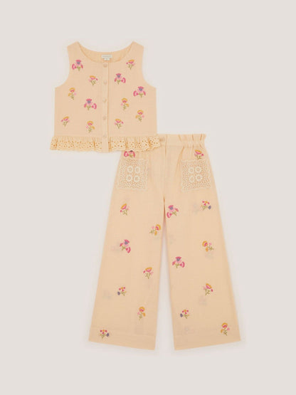 Monsoon Cream Cassia Floral Embroidered Top & Trousers Set image 2
