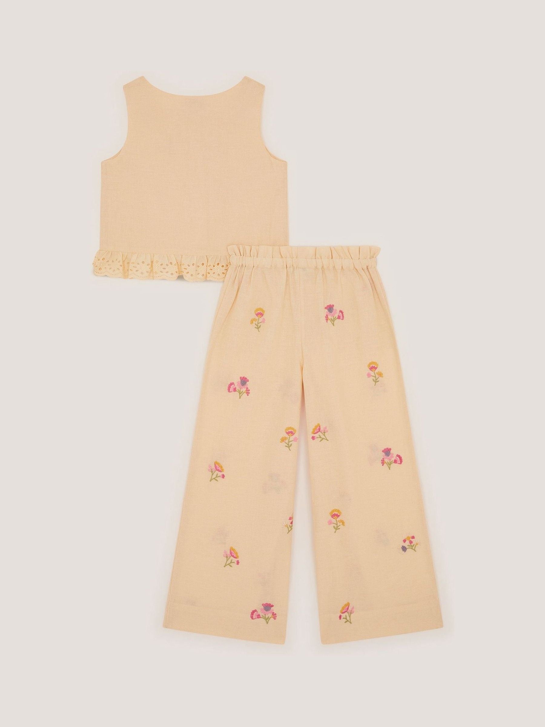 Monsoon Cream Cassia Floral Embroidered Top & Trousers Set image 3