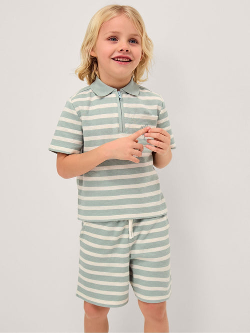 Monsoon Green Stripe Jersey Shirt & Shorts Set image 1