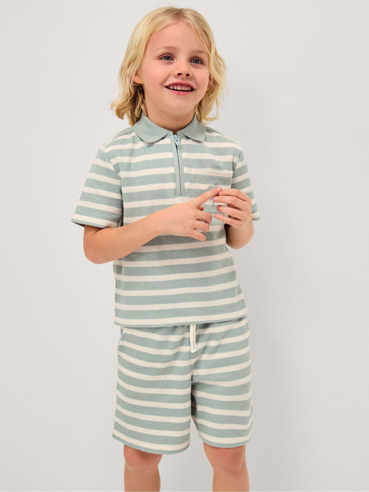 Monsoon Green Stripe Jersey Shirt & Shorts Set image 1
