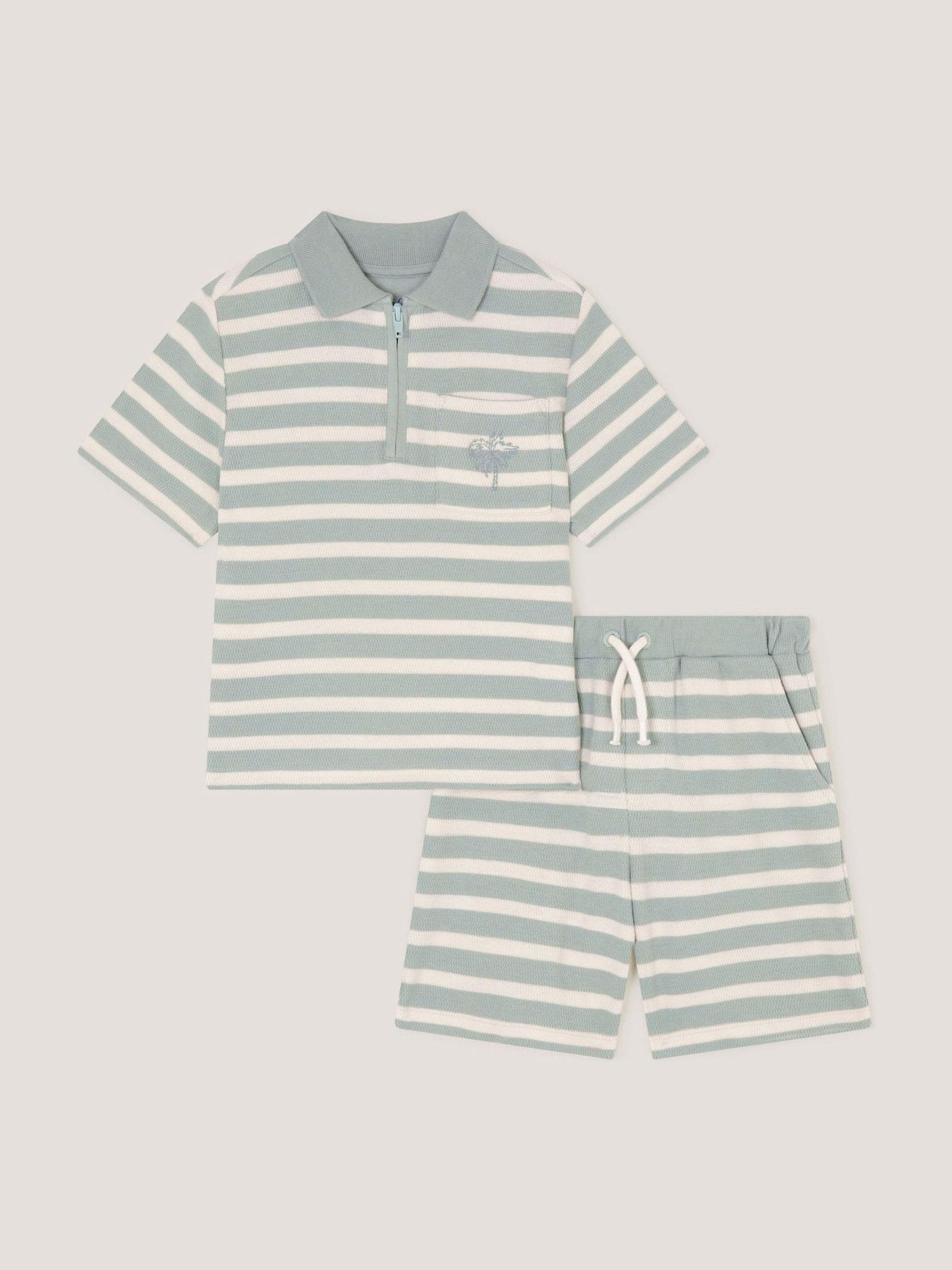 Monsoon Green Stripe Jersey Shirt & Shorts Set image 2