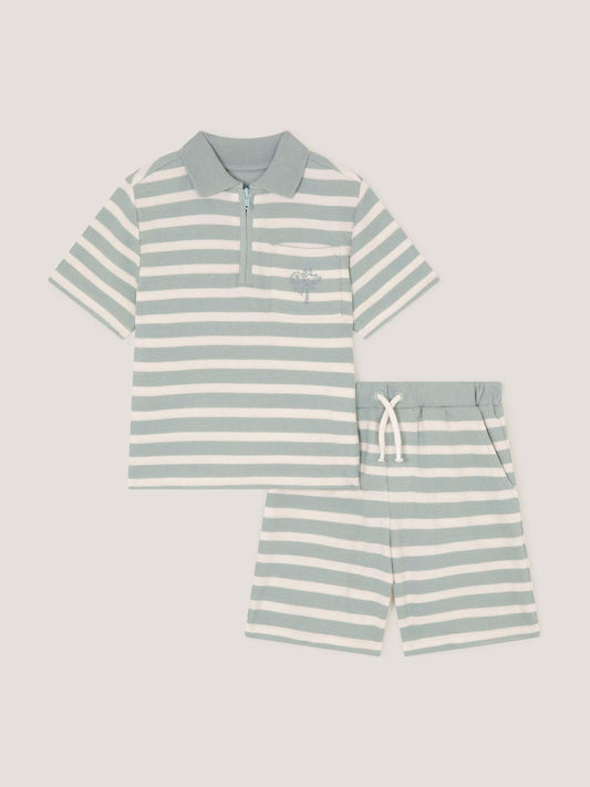 Monsoon Green Stripe Jersey Shirt & Shorts Set image 2