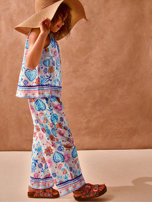 Dsiney Kidz - Monsoon Blue /Cream Summer Print Sleeveless Top & Trousers Set image 1