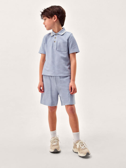 Monsoon Blue Jersey Polo Shirt & Shorts Set image 1