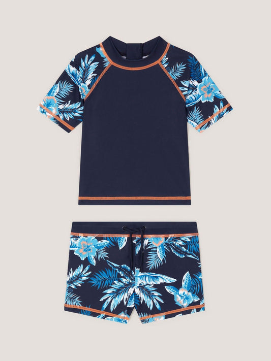 Monsoon Blue Tropical Print Rash Vest & Swim Shorts Set image 1