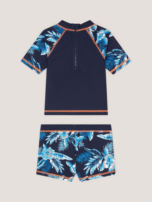 Monsoon Blue Tropical Print Rash Vest & Swim Shorts Set image 2
