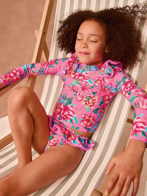 Dsiney Kidz - Monsoon Pink Tropical Flower Print UPF50+ Long Sleeve Swim Set image 1