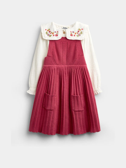 Dsiney Kidz - JoJo Maman Bébé Dusky Pink Embroidered Blouse & Knit Pinafore Set image 1