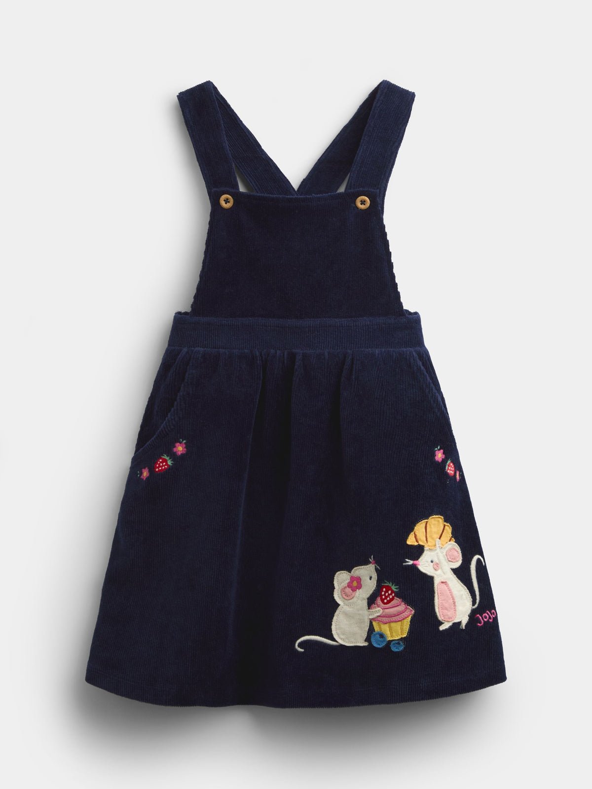JoJo Maman Bébé Navy Blue Mouse Embroidered Velour Pinafore Set - image 2