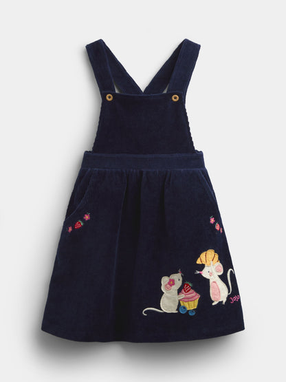 JoJo Maman Bébé Navy Blue Mouse Embroidered Velour Pinafore Set - image 2
