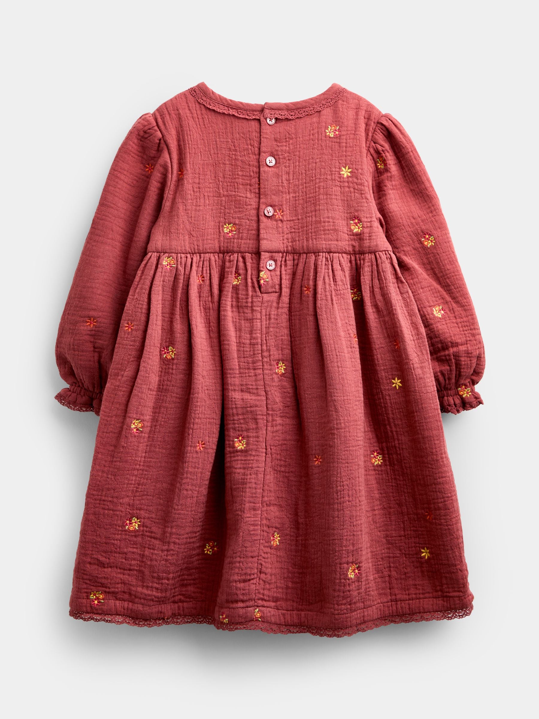 JoJo Maman Bébé Light Brown Floral Embroidered Cheesecloth Dress & Gilet image 5