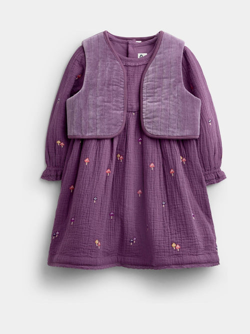 Dsiney Kidz - Jojo Maman Bébé Purple Floral Embroidered Cheesecloth Dress & Gilet Set image 1