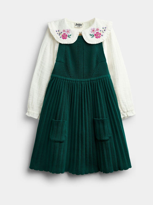 Dsiney Kidz - JoJo Maman Bébé Emerald Green Embroidered Blouse & Knit Pinafore Set image 1