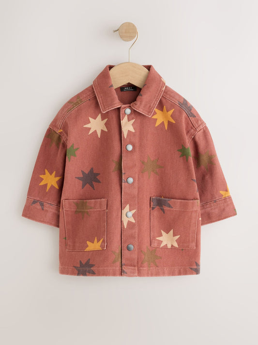 Rust Brown All Over Print Stars Twill Printed Overshirt (3mths-7yrs) - image 1