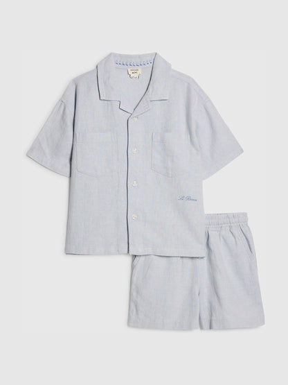 River Island Blue Short Sleeve Linen Shirt & Shorts Set image 1