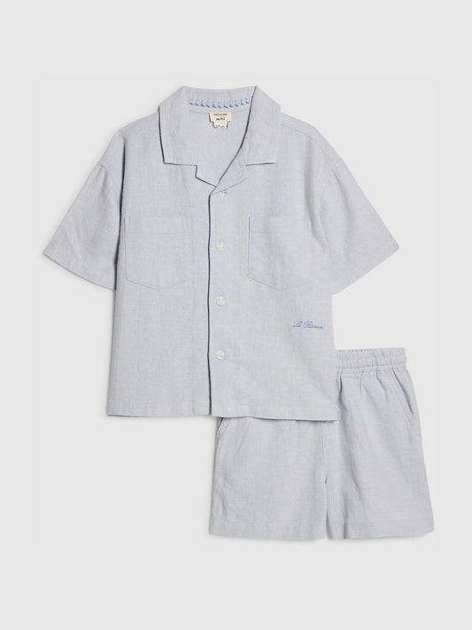 River Island Blue Short Sleeve Linen Shirt & Shorts Set image 1