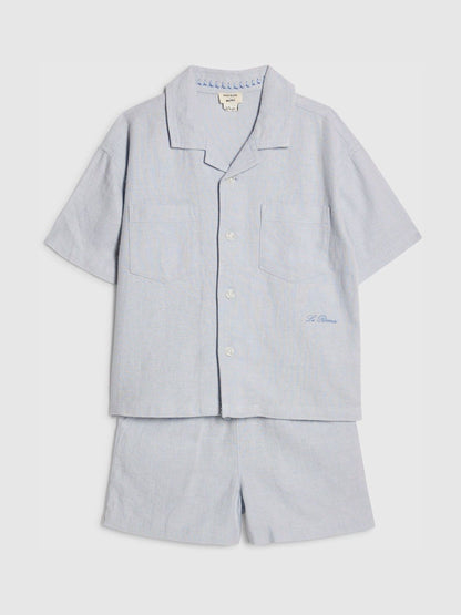 River Island Blue Short Sleeve Linen Shirt & Shorts Set image 2