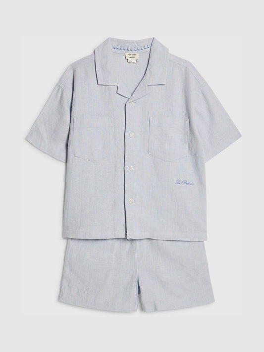 River Island Blue Short Sleeve Linen Shirt & Shorts Set image 2