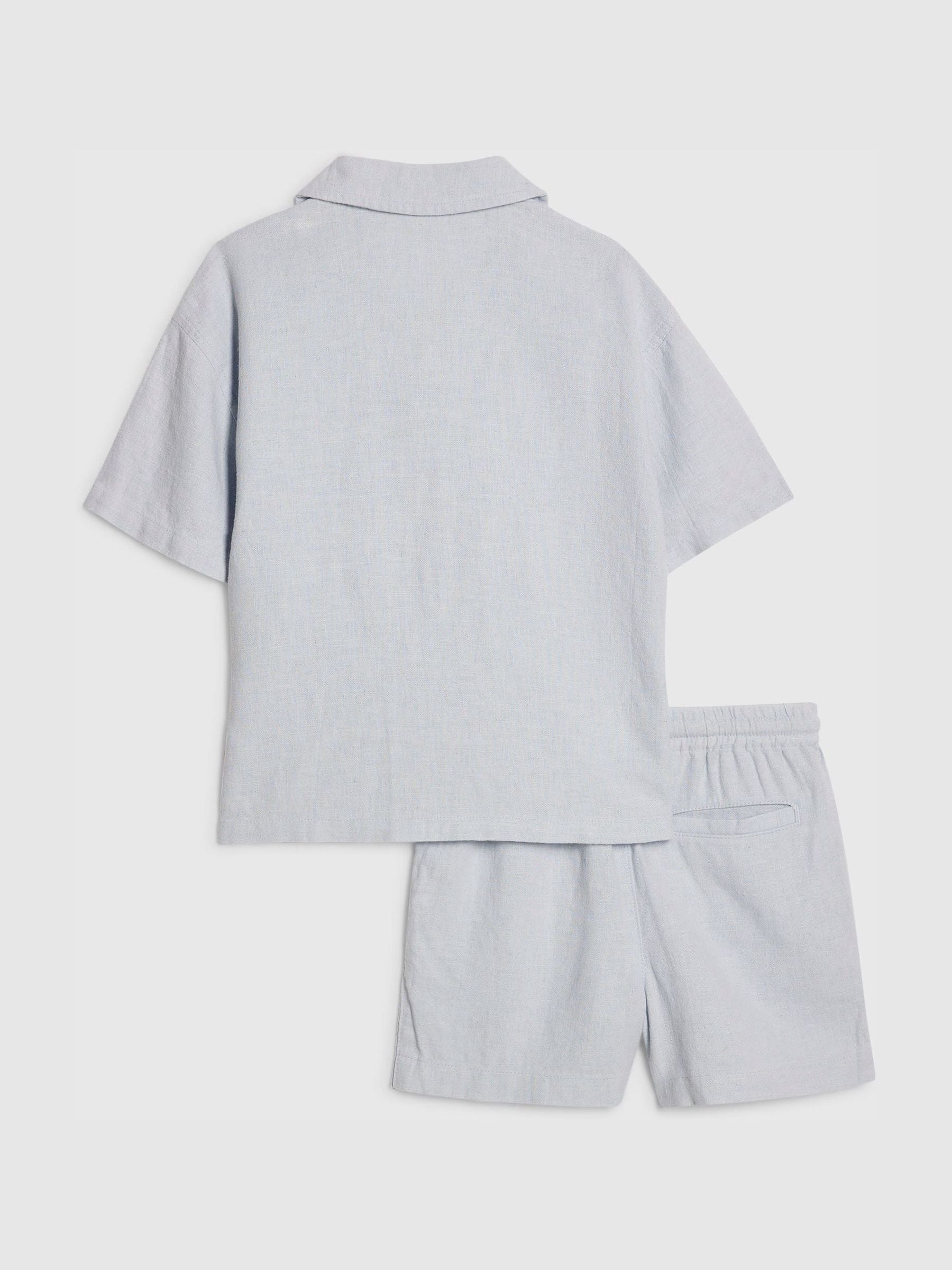River Island Blue Short Sleeve Linen Shirt & Shorts Set image 3