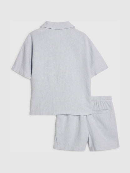 River Island Blue Short Sleeve Linen Shirt & Shorts Set image 3