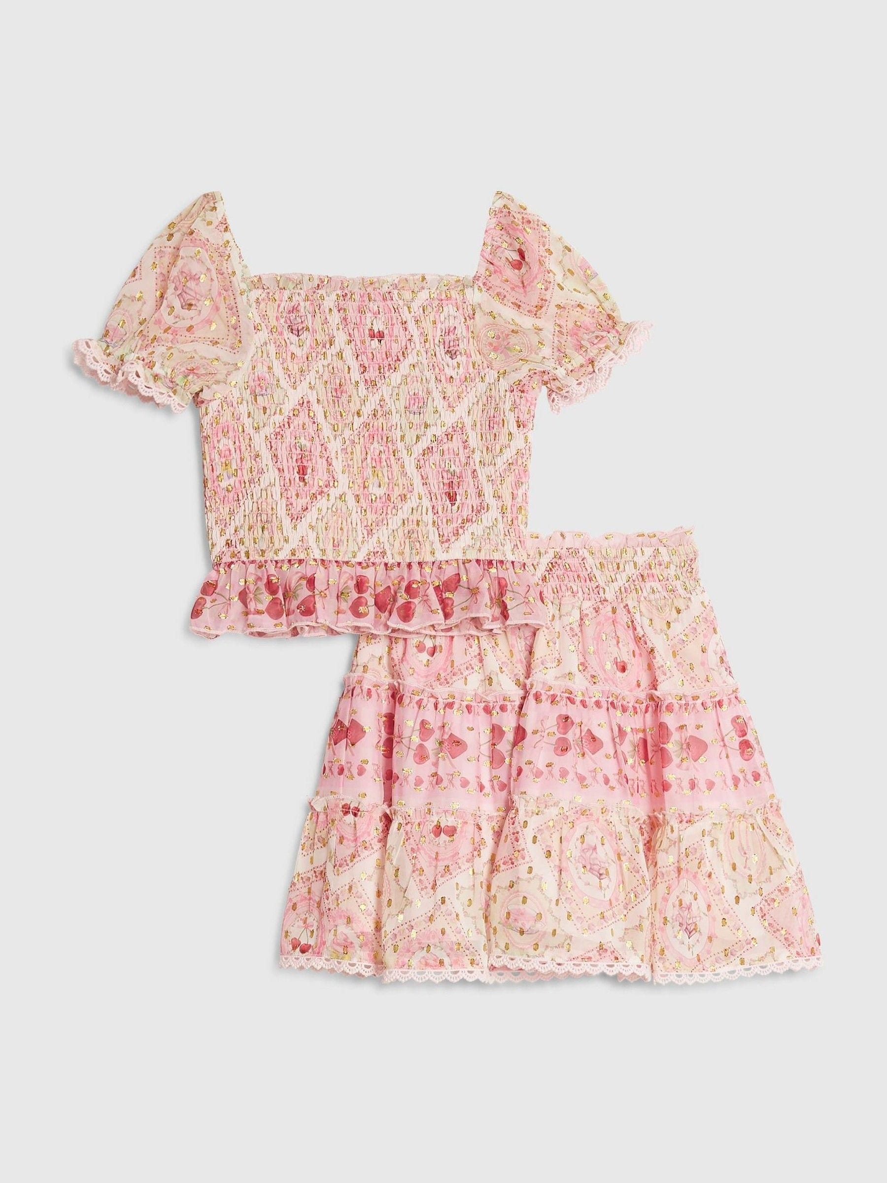 Dsiney Kidz - River Island Pink Cherry Lace Chiffon Top & Rara Skirt Set image 1