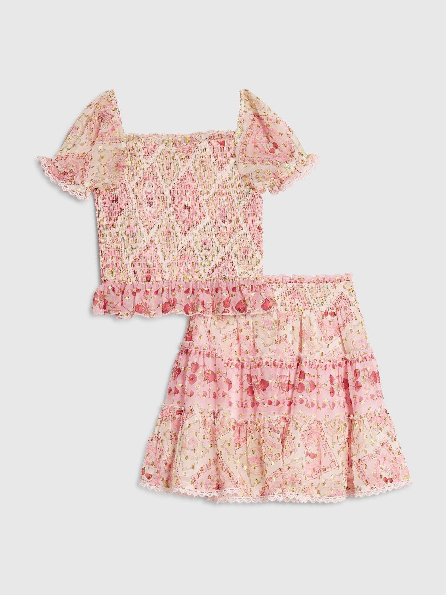 Dsiney Kidz - River Island Pink Cherry Lace Chiffon Top & Rara Skirt Set image 2