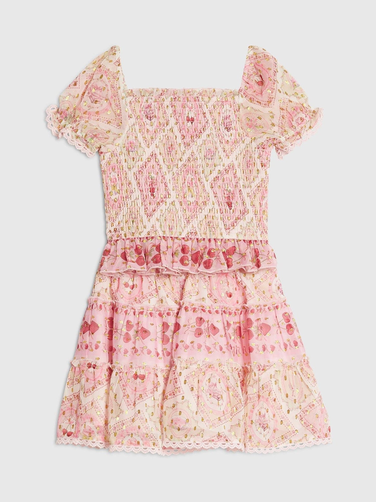 Dsiney Kidz - River Island Pink Cherry Lace Chiffon Top & Rara Skirt Set image 3