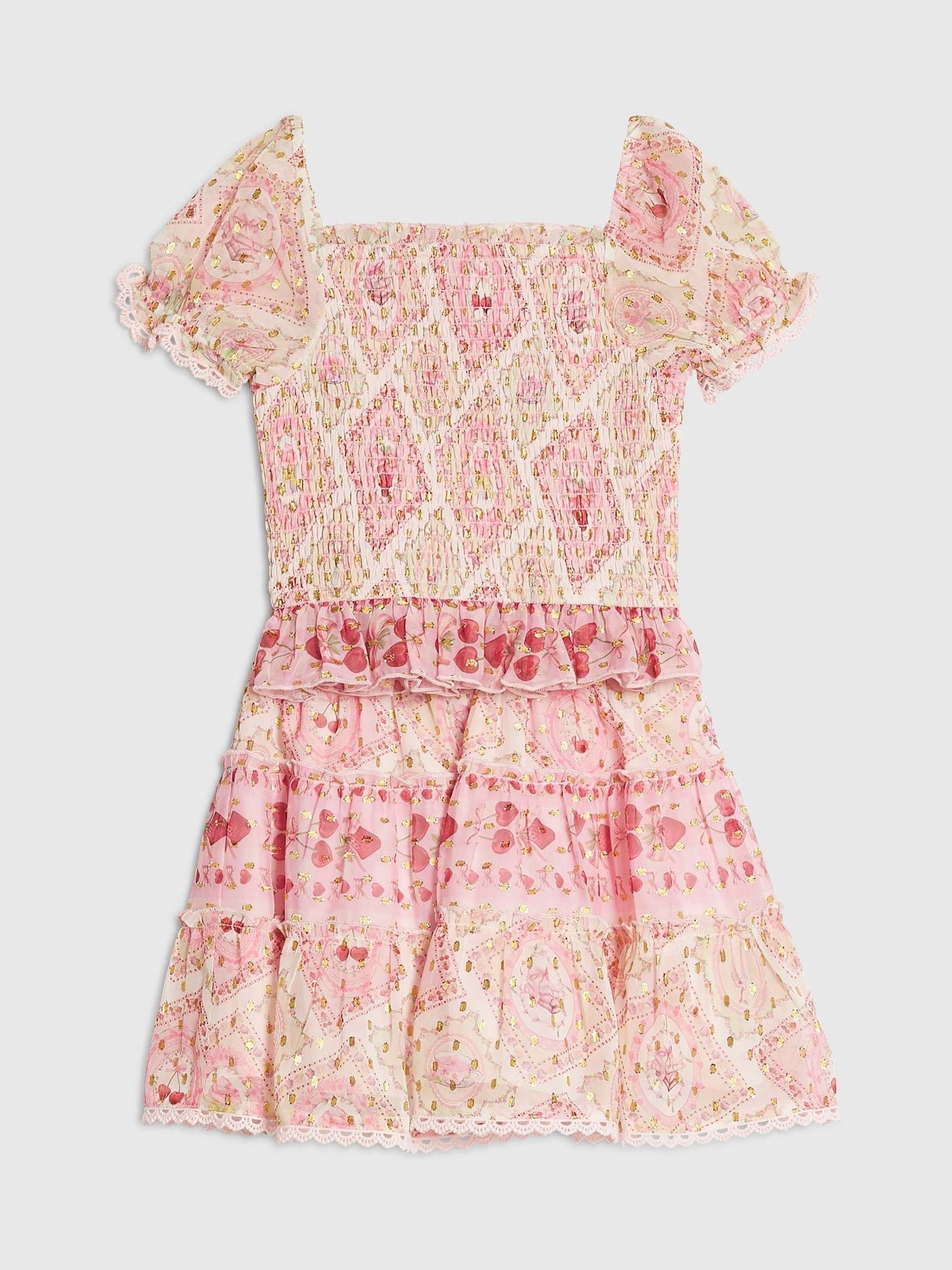 Dsiney Kidz - River Island Pink Cherry Lace Chiffon Top & Rara Skirt Set image 3