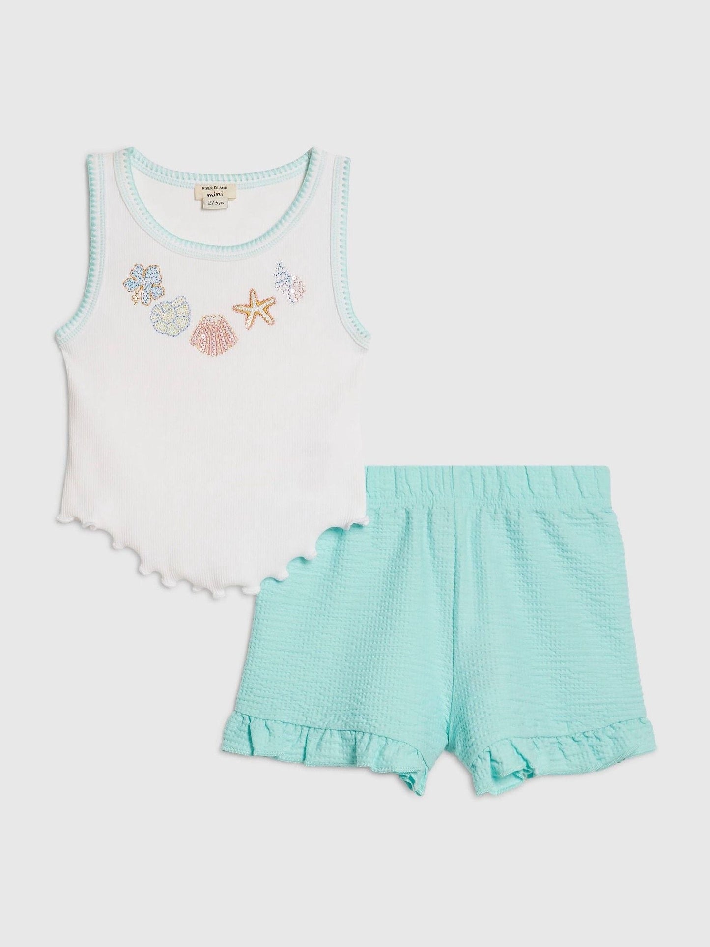 River Island Blue Hanky Hem Vest & Frill Shorts Set image 1