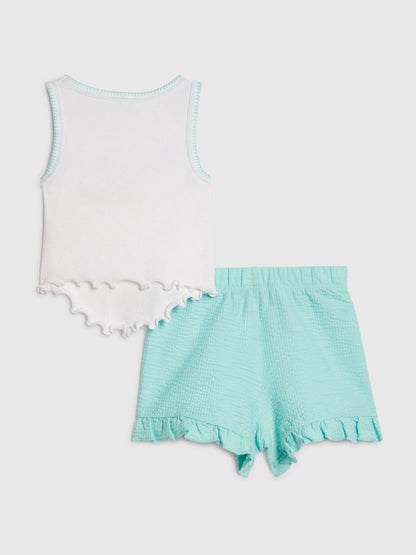 River Island Blue Hanky Hem Vest & Frill Shorts Set image 2