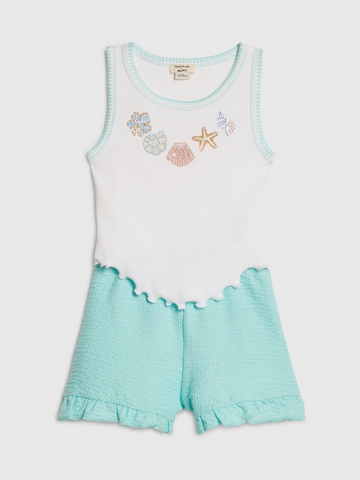 River Island Blue Hanky Hem Vest & Frill Shorts Set image 3