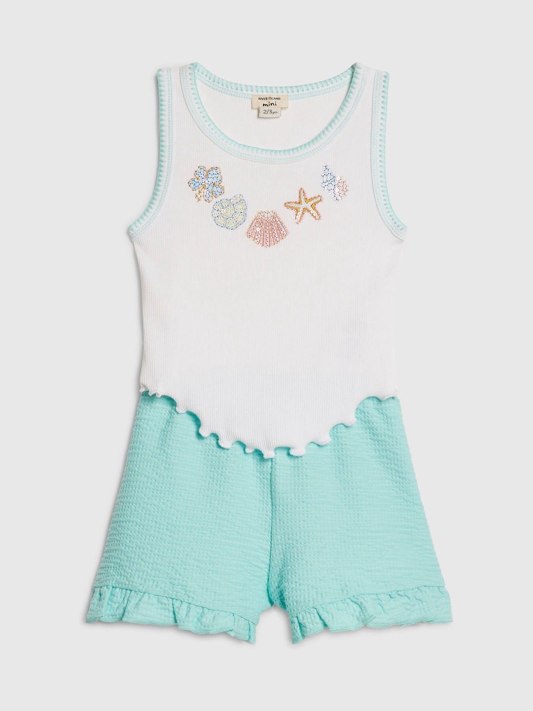 River Island Blue Hanky Hem Vest & Frill Shorts Set image 3