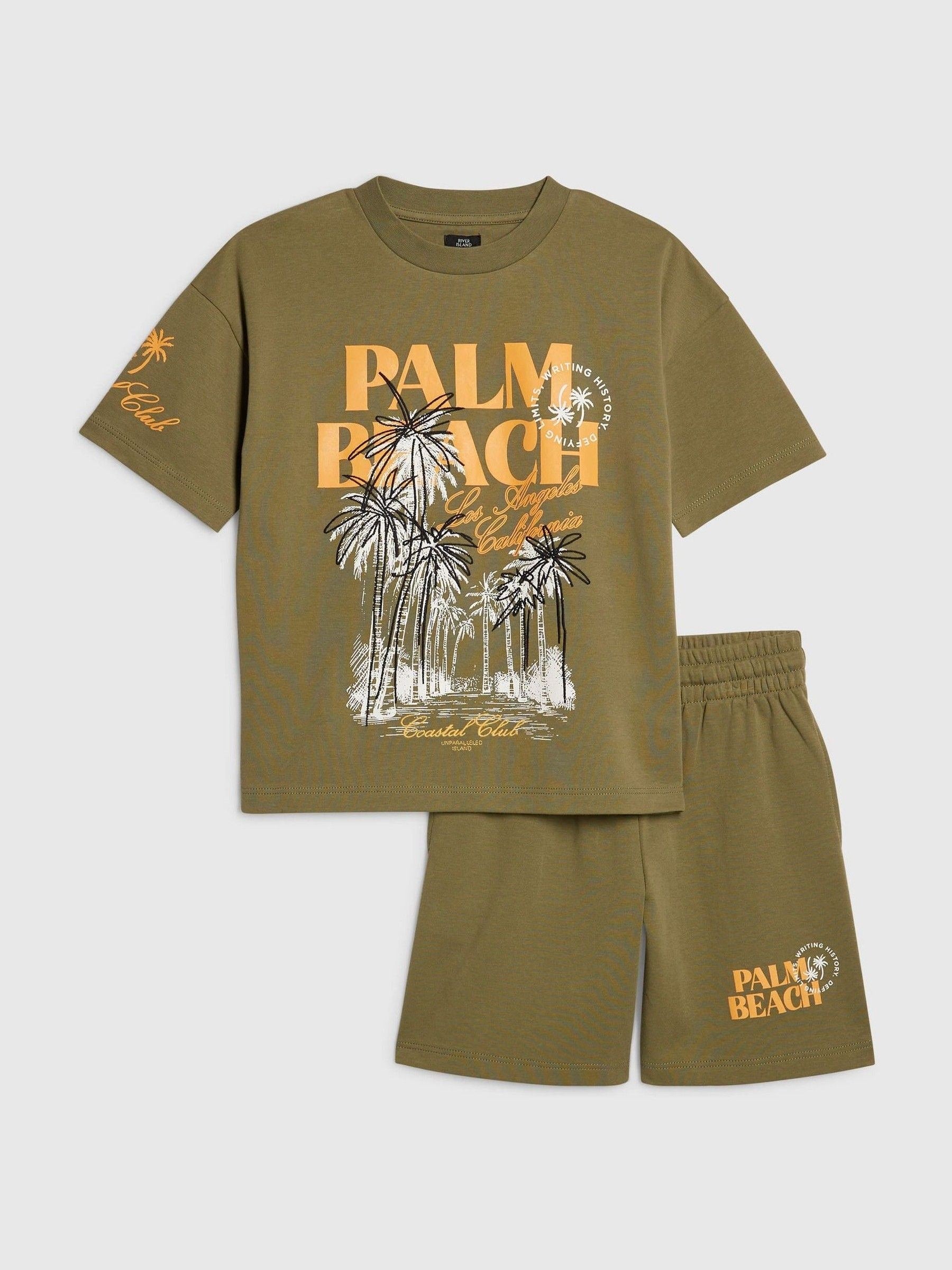 Dsiney Kidz - River Island Green Oversized Palm Beach Graphic T-Shirt & Shorts Set image 2