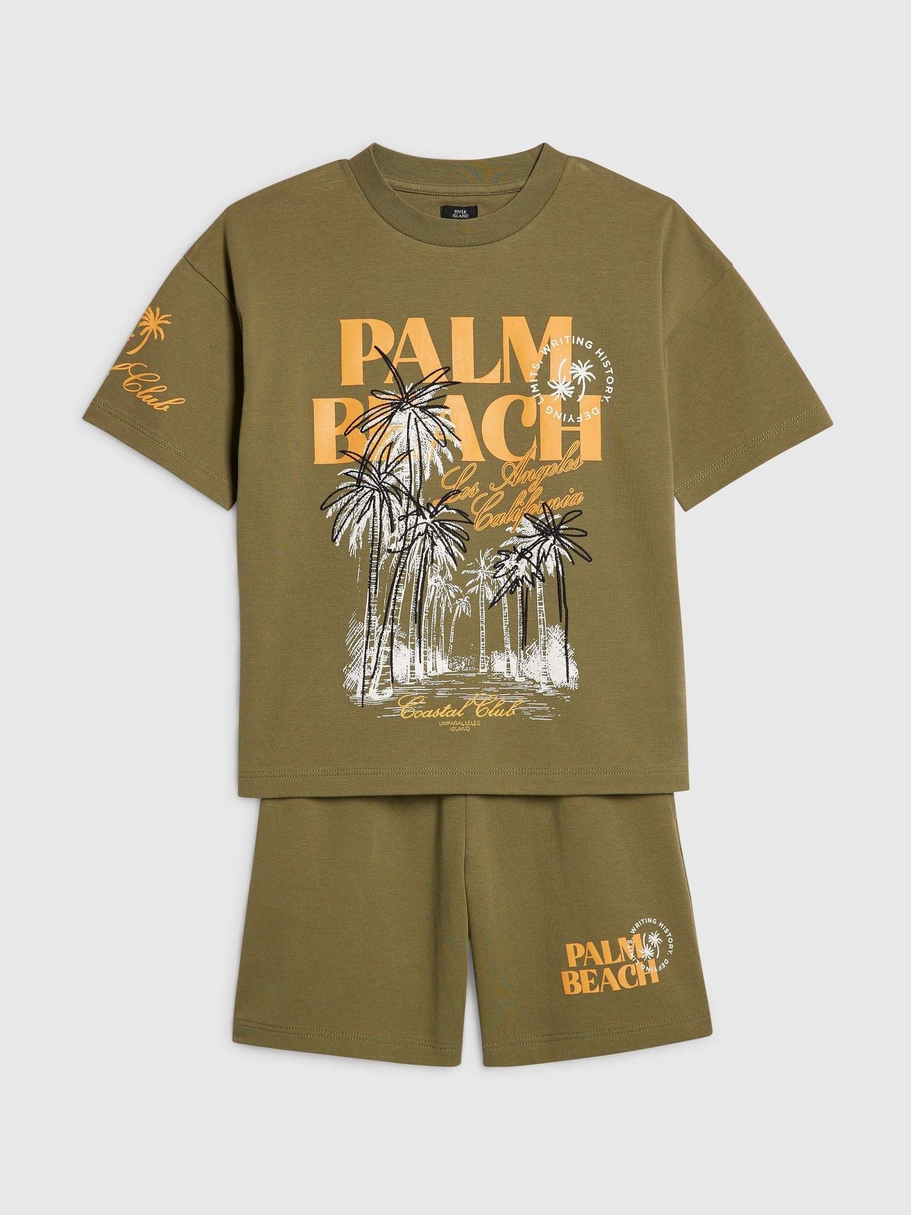 Dsiney Kidz - River Island Green Oversized Palm Beach Graphic T-Shirt & Shorts Set image 3