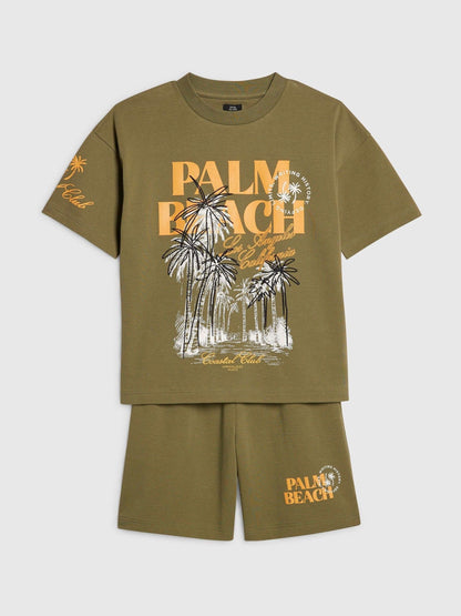 Dsiney Kidz - River Island Green Oversized Palm Beach Graphic T-Shirt & Shorts Set image 3