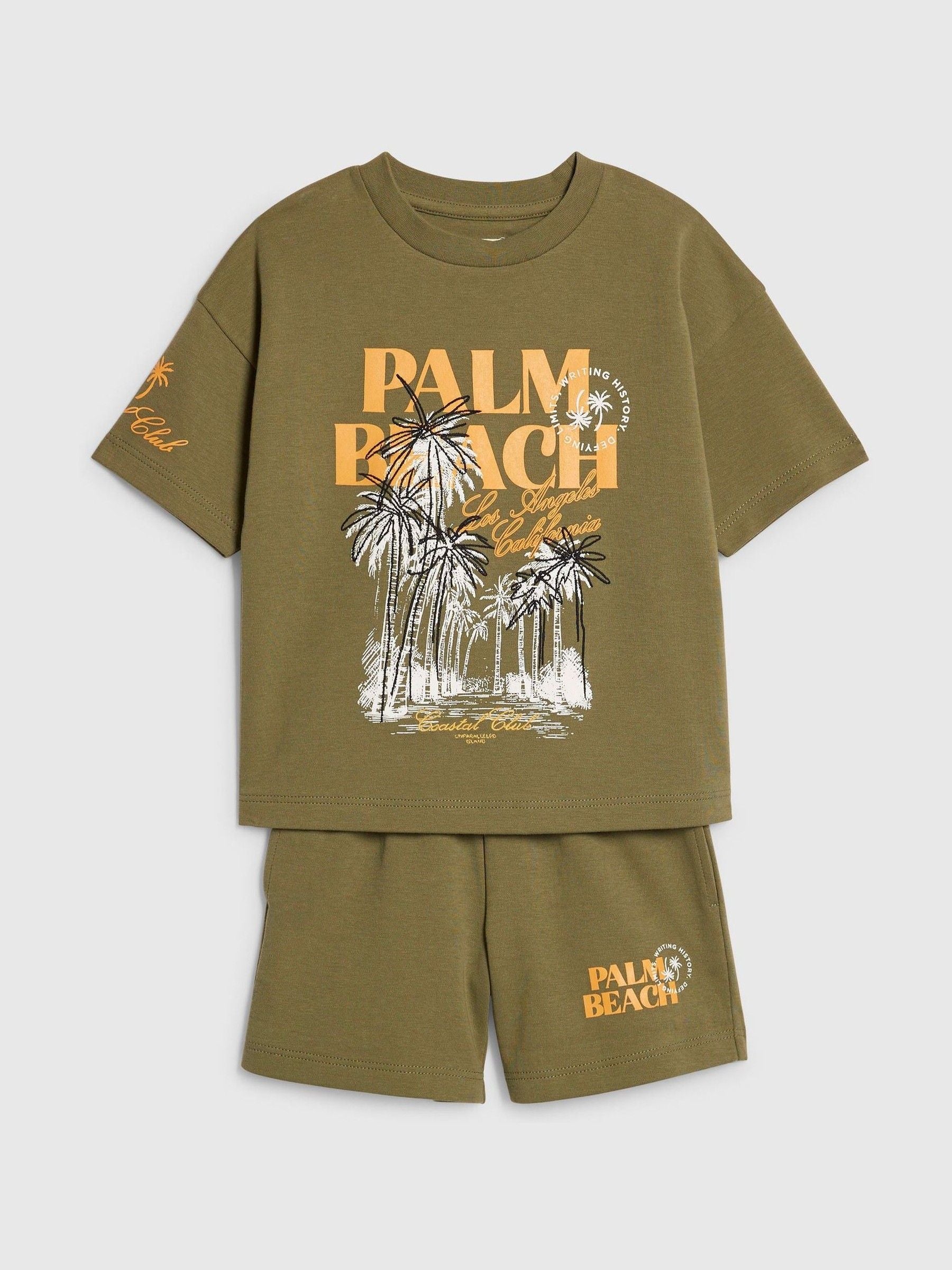 River Island Green Oversized Palm Beach Graphic T-Shirt & Shorts Set image 3