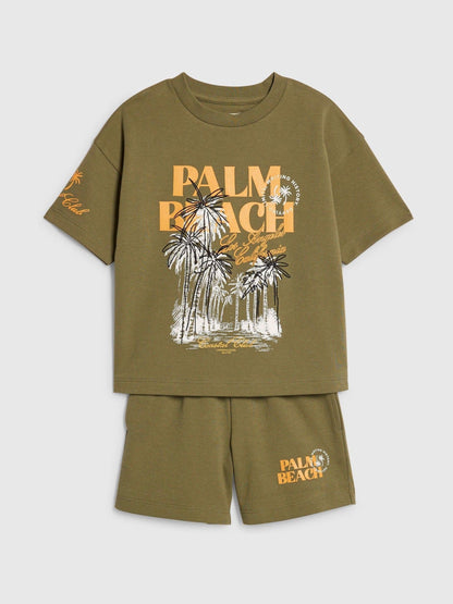 River Island Green Oversized Palm Beach Graphic T-Shirt & Shorts Set image 3