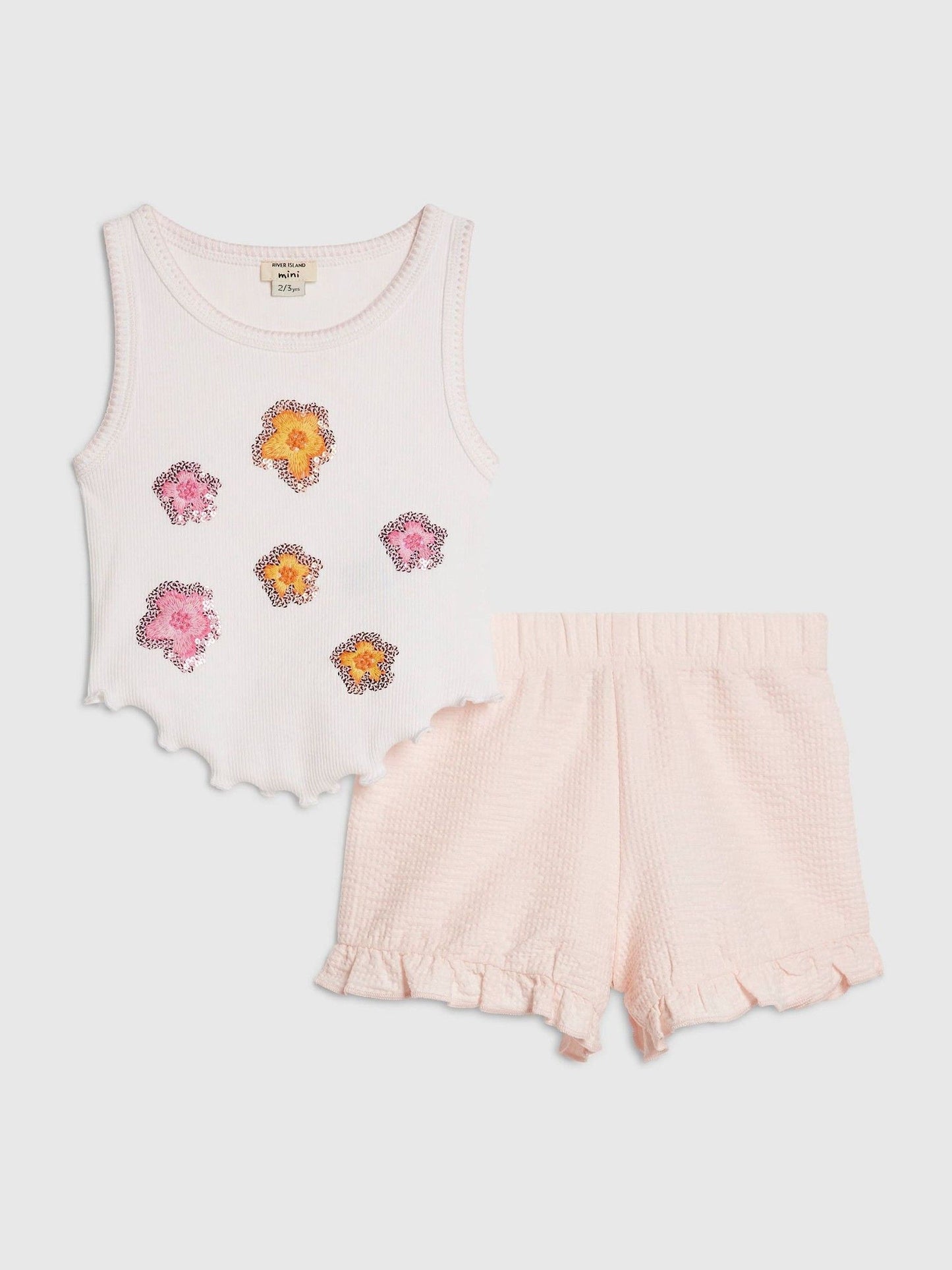 Dsiney Kidz - River Island Pink Hanky Hem Vest & Frill Shorts Set image 1