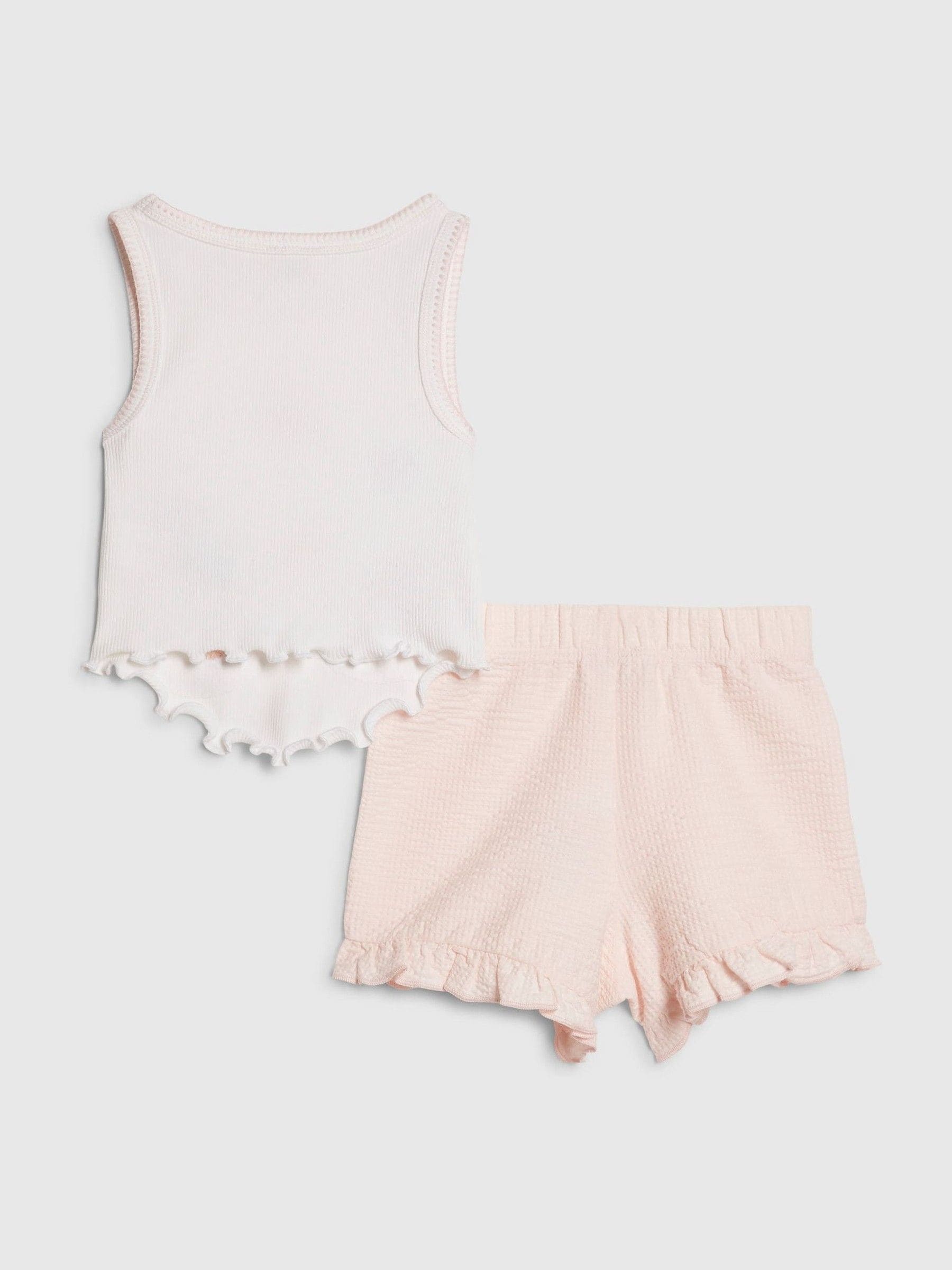 Dsiney Kidz - River Island Pink Hanky Hem Vest & Frill Shorts Set image 2