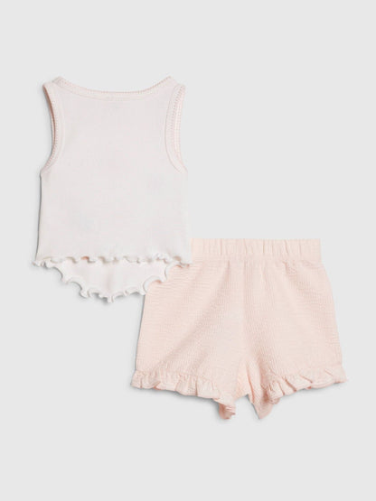 Dsiney Kidz - River Island Pink Hanky Hem Vest & Frill Shorts Set image 2
