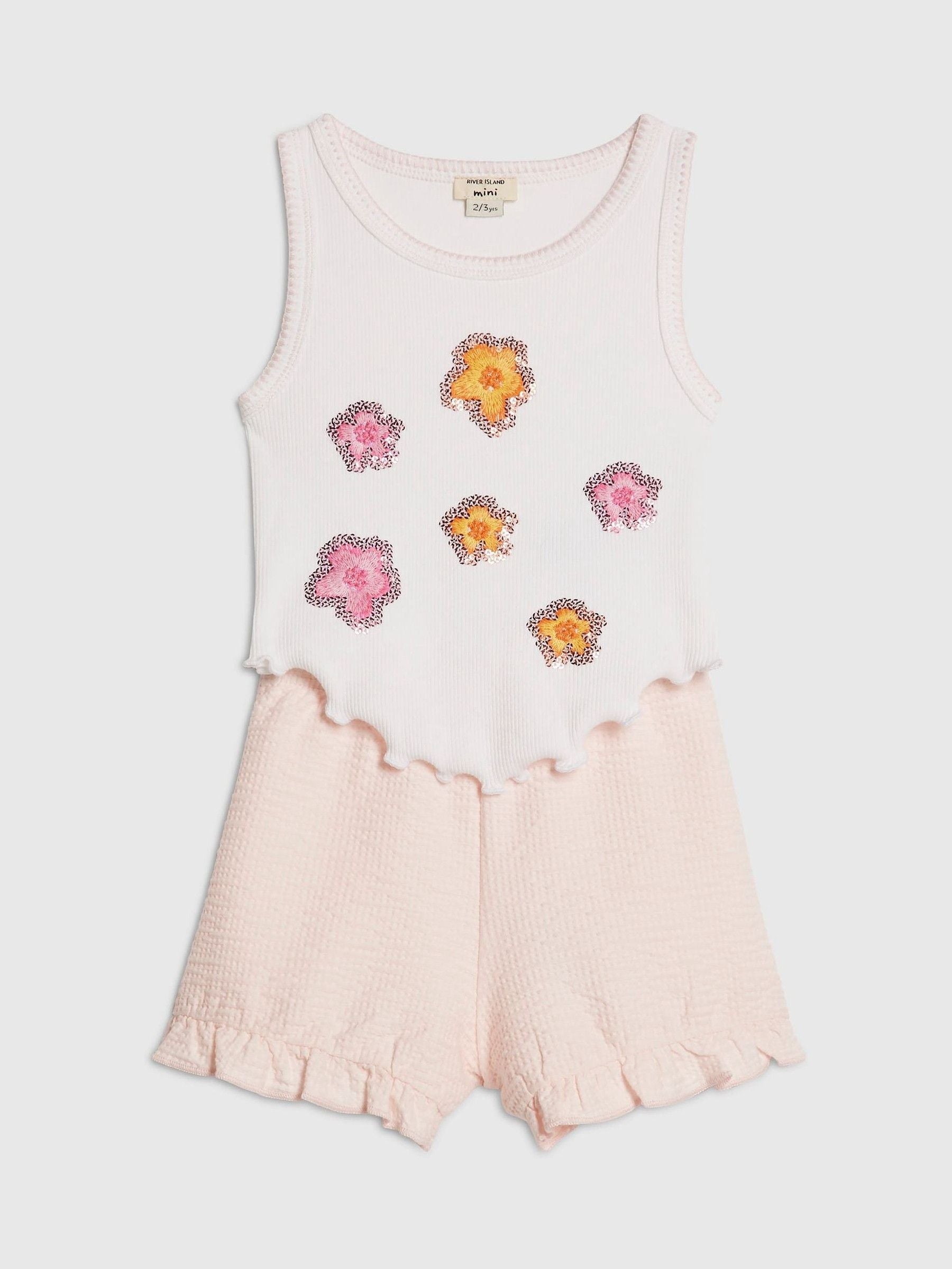 Dsiney Kidz - River Island Pink Hanky Hem Vest & Frill Shorts Set image 4
