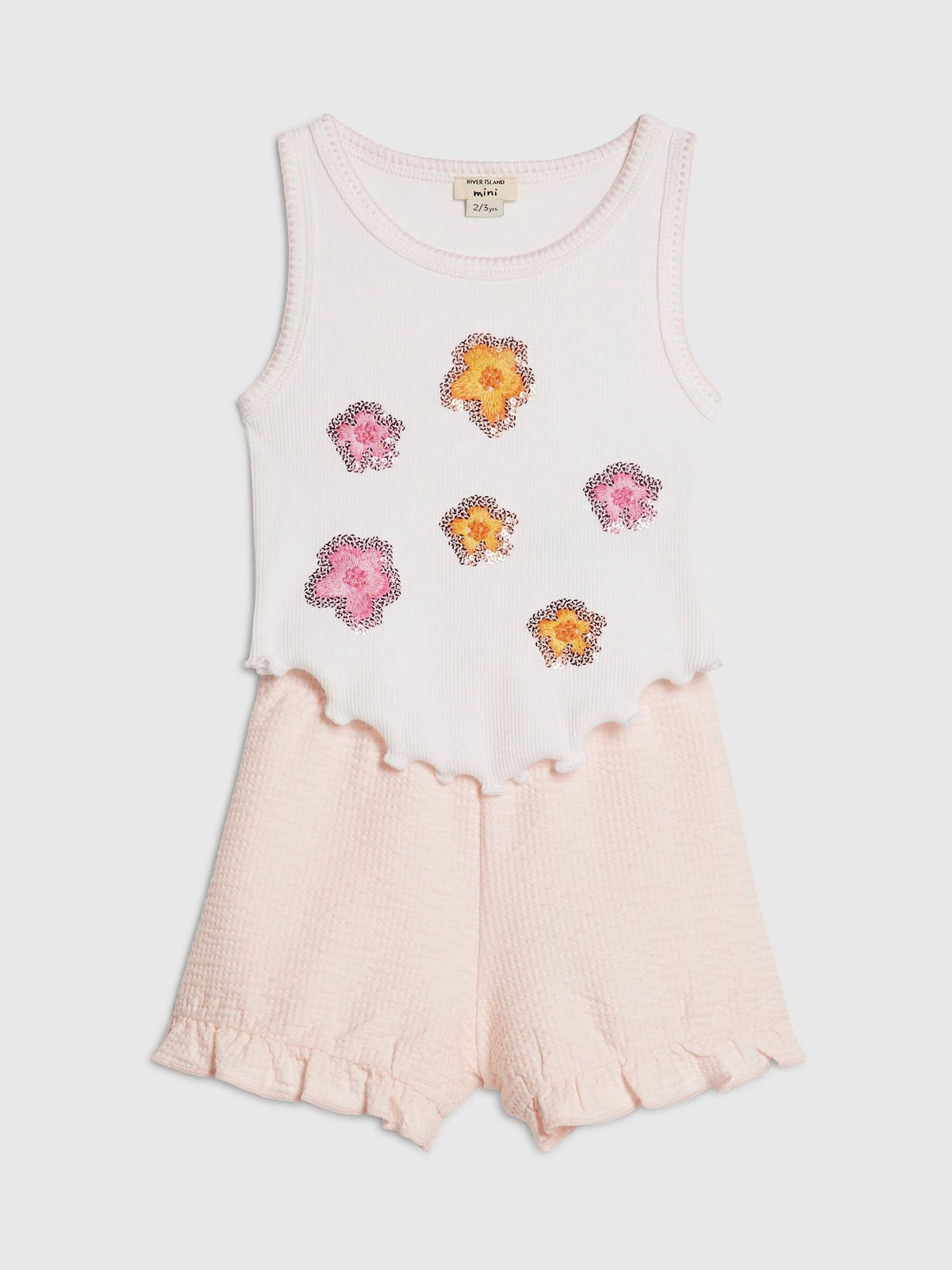 Dsiney Kidz - River Island Pink Hanky Hem Vest & Frill Shorts Set image 4