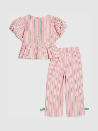 River Island Pink Stripe Puff Sleeve Top & Bow Wide Leg Set image 5