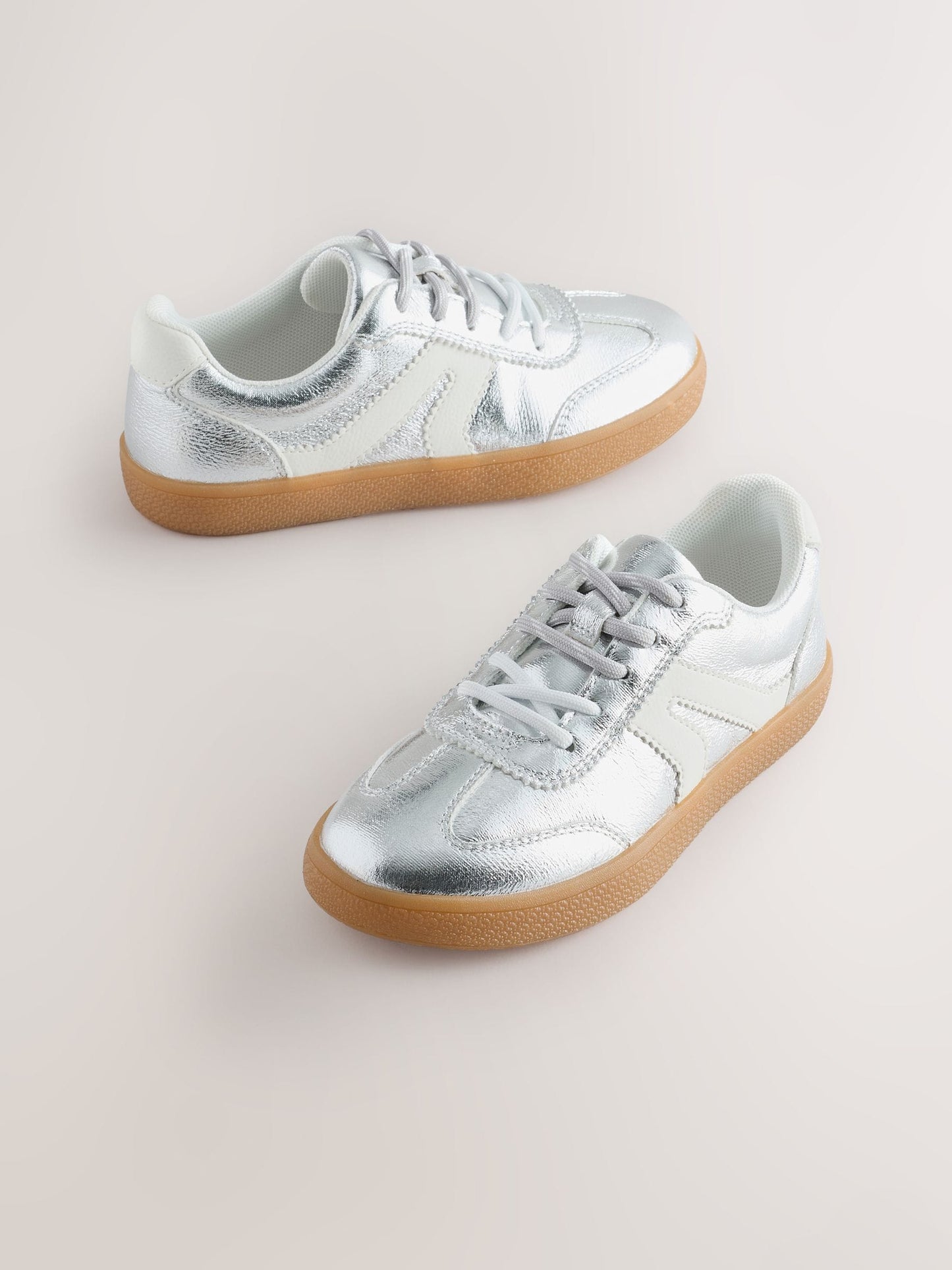 Silver Metallic Standard Fit (F) Retro Trainers image 1