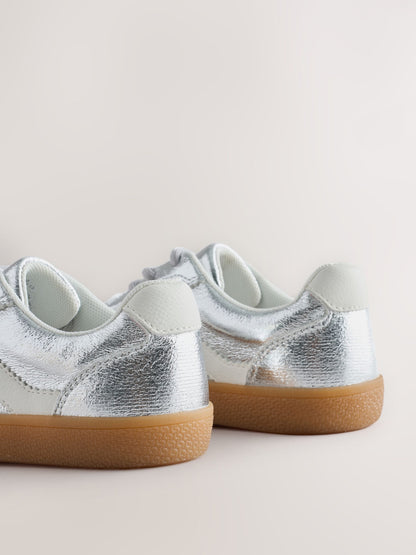 Silver Metallic Standard Fit (F) Retro Trainers image 3