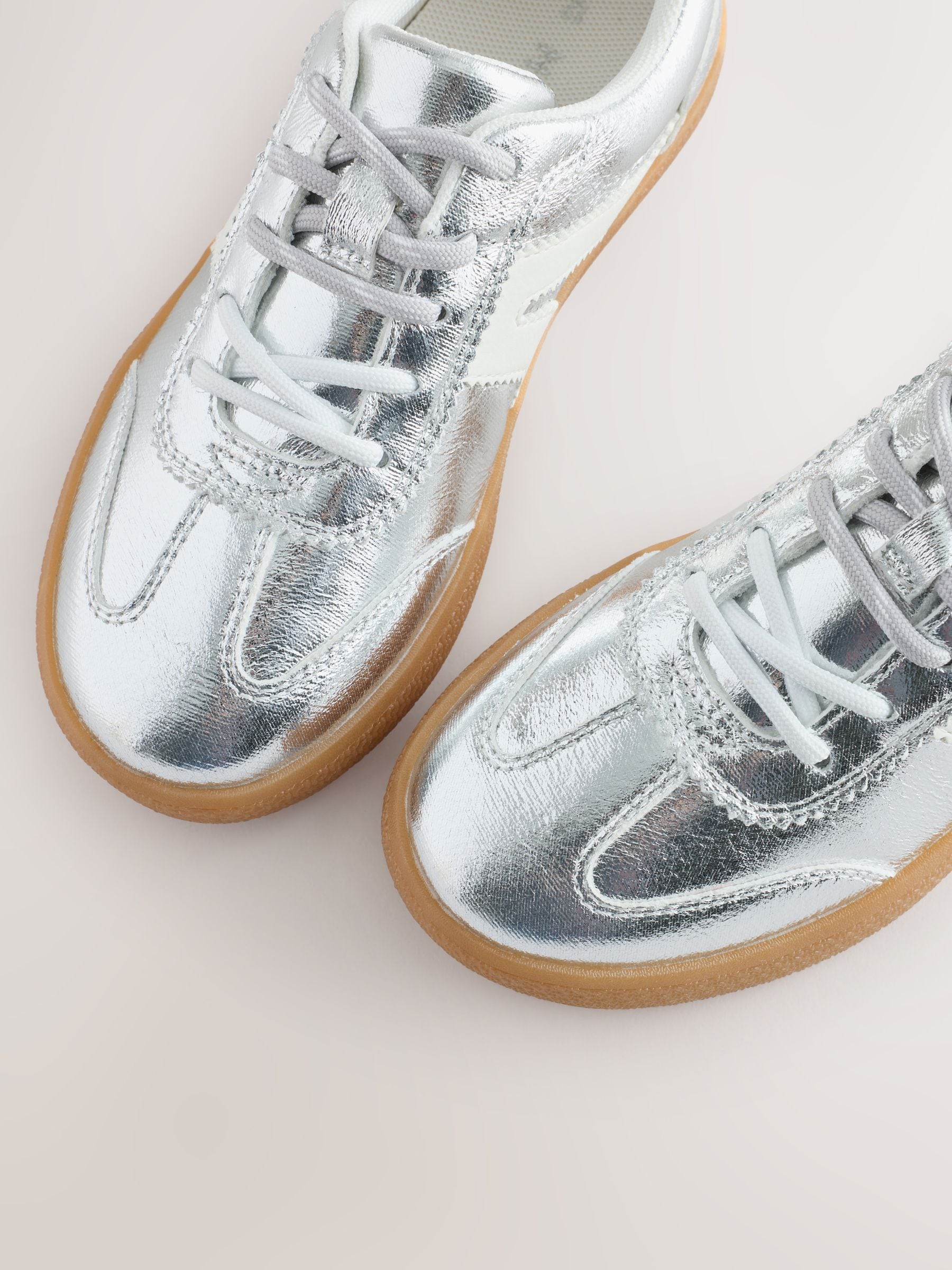 Silver Metallic Standard Fit (F) Retro Trainers image 4