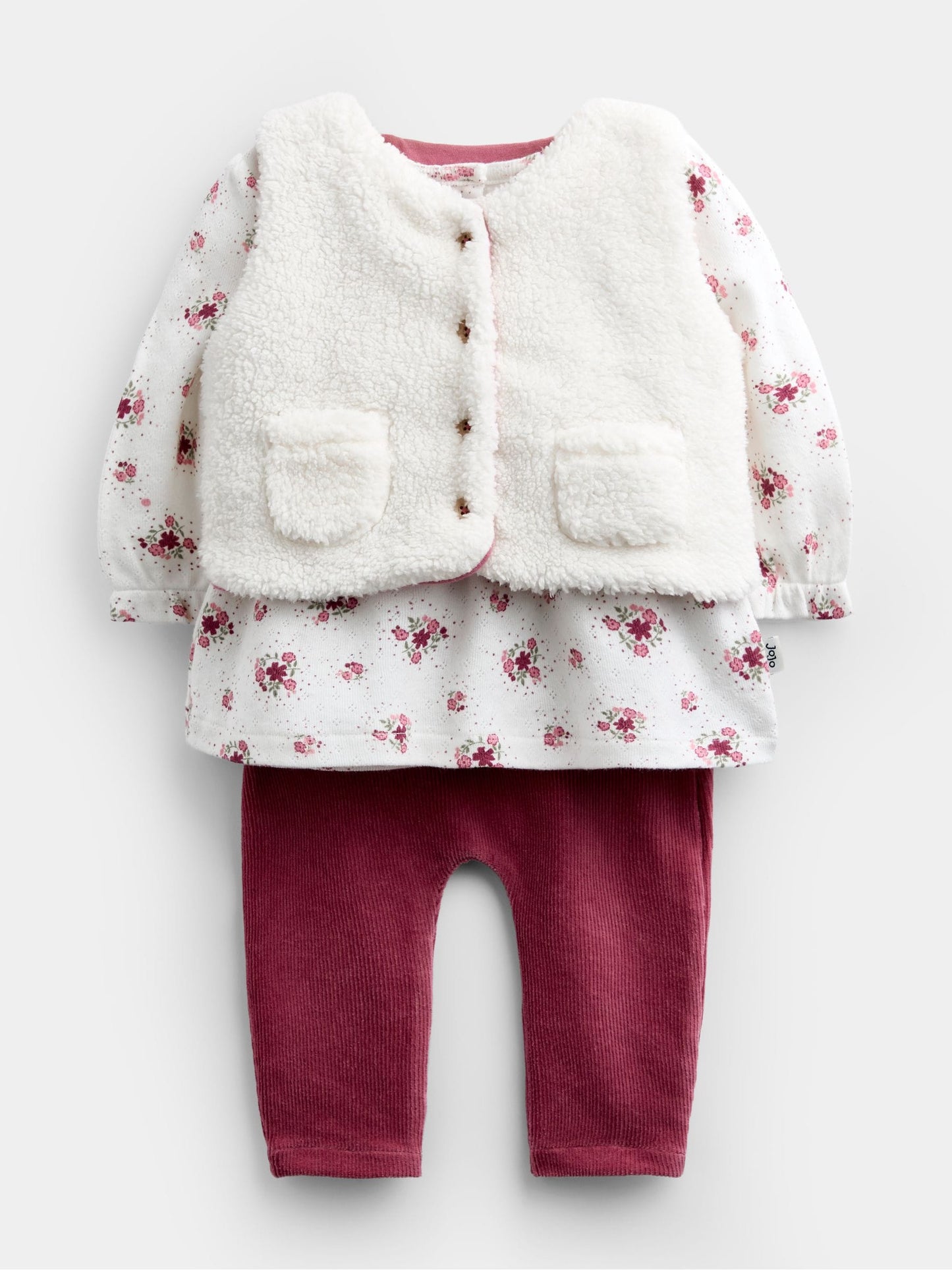 Dsiney Kidz - JoJo Maman Bébé Rose Pink Floral Blouse, Leggings & Gilet Baby Set image 1