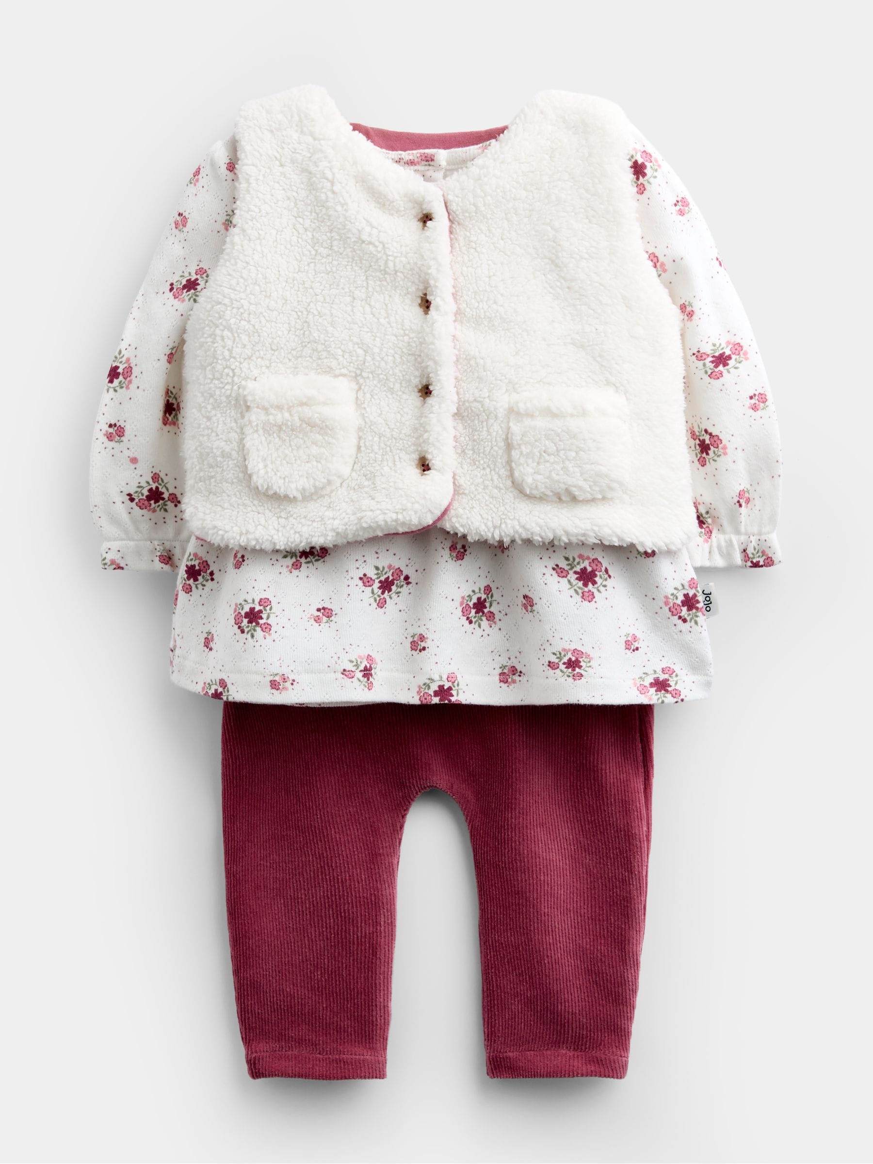 Dsiney Kidz - JoJo Maman Bébé Rose Pink Floral Blouse, Leggings & Gilet Baby Set image 1