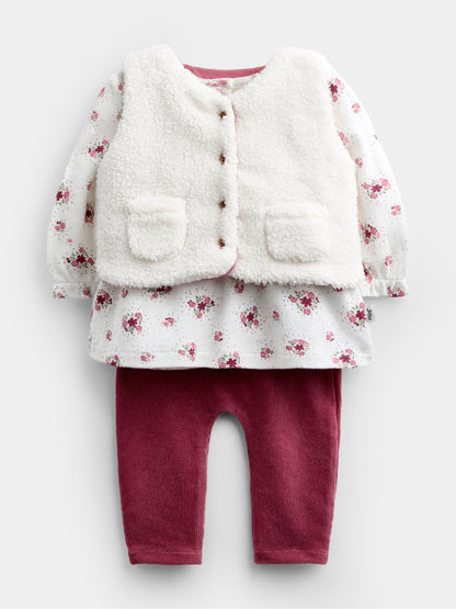 Dsiney Kidz - JoJo Maman Bébé Rose Pink Floral Blouse, Leggings & Gilet Baby Set image 1